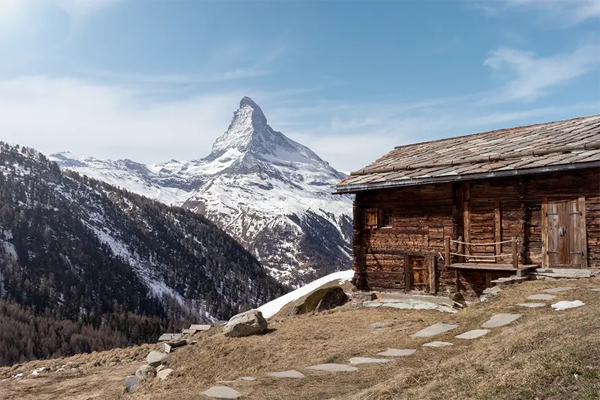 Matterhorn and a traditional mountain hut