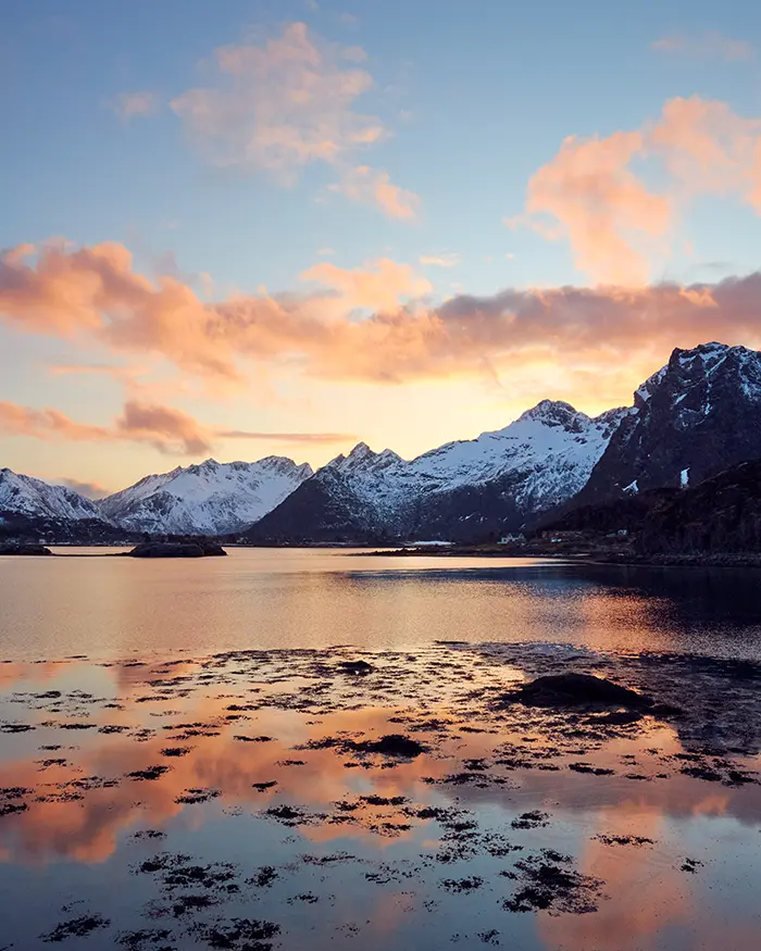 mountain in the Lofoten islands during sunset