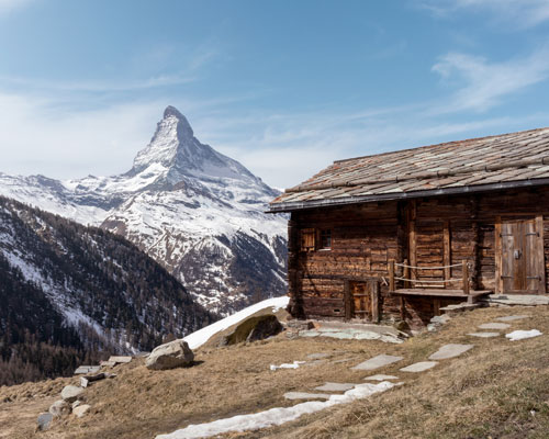 Matterhorn and a traditional mountain hut
