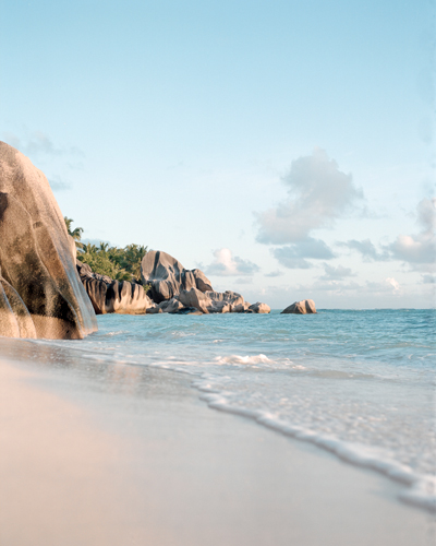 Beach on La Digue during sunset
